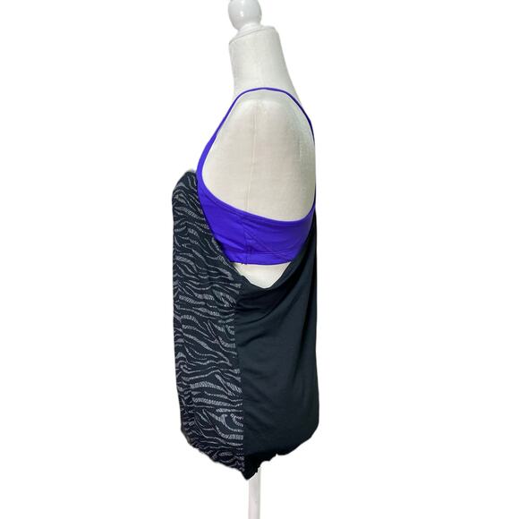 FABLETICS | sz S Women's Black/Purple Zebra/Solid Layer Bra Padded Norwalk Tank - Picture 4 of 5